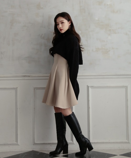 ANDGEEBEE（アンジービー）の「ブラウススリーブミニワンピ（ワンピース・レディース・ベージュ/ブラック・MEDIUM）」の3枚目の写真