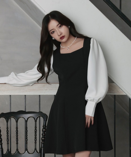 ANDGEEBEE（アンジービー）の「ブラウススリーブミニワンピ（ワンピース・レディース・ベージュ/ブラック・MEDIUM）」の11枚目の写真