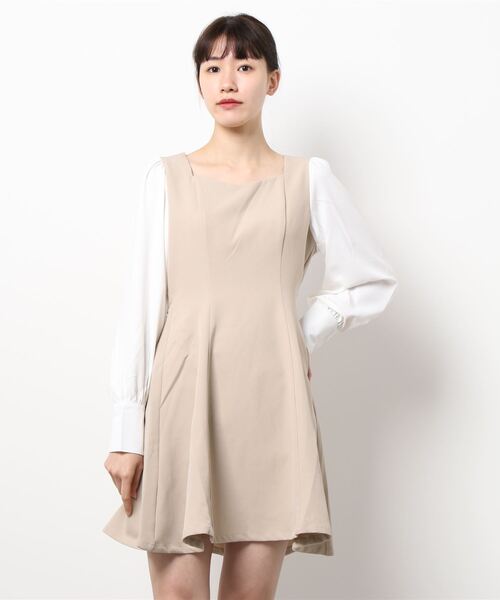 ANDGEEBEE（アンジービー）の「ブラウススリーブミニワンピ（ワンピース・レディース・ベージュ/ブラック・MEDIUM）」の6枚目の写真