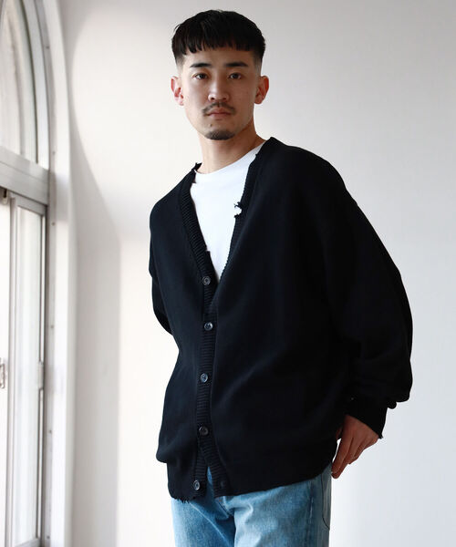 モヘア ブラックVネックカーディガン BEAMS BEAMS(ビームス)の「BEAMS / 7ゲージ ダメージ Vネック