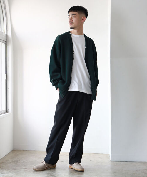 モヘア ブラックVネックカーディガン BEAMS B:MING by BEAMS（ビーミング by ビームス）ワッフル リラックス
