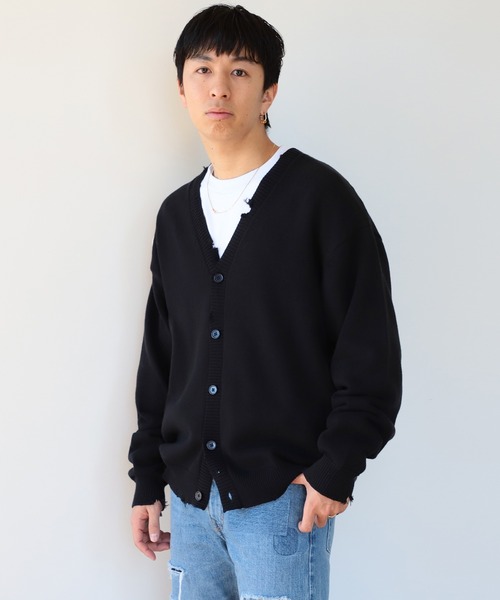 BEAMS（ビームス）の「BEAMS / 7ゲージ ダメージ Vネック カーディガン（カーディガン/ボレロ・メンズ・ブラック/ダークグリーン・S/M/L/XL）」の15枚目の写真