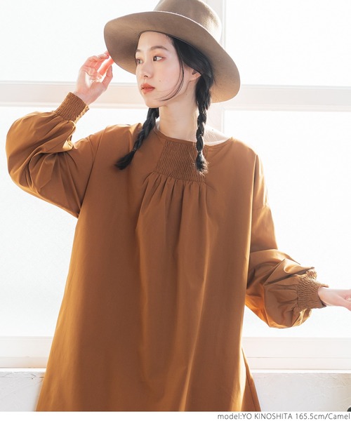 coca(coca)(コカ)の「ボートネックギャザーチュニック(チュニック・レディース・ブラック/キャメル・ONE SIZE)」の4枚目の写真