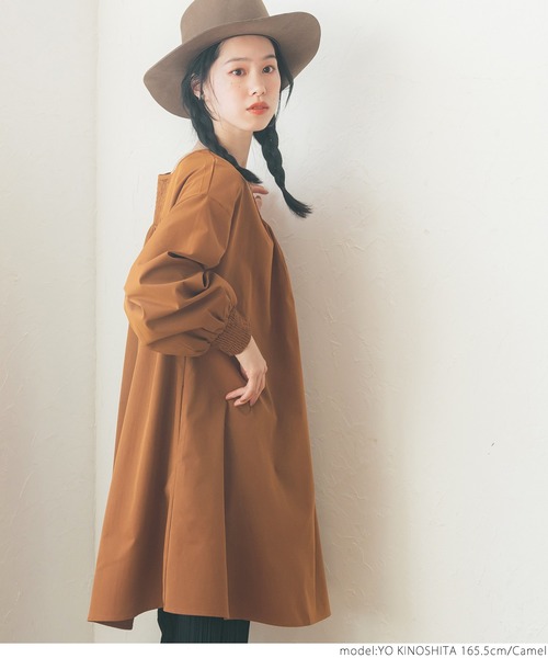 coca(coca)(コカ)の「ボートネックギャザーチュニック(チュニック・レディース・ブラック/キャメル・ONE SIZE)」の7枚目の写真