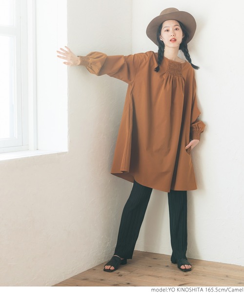 coca(coca)(コカ)の「ボートネックギャザーチュニック(チュニック・レディース・ブラック/キャメル・ONE SIZE)」の8枚目の写真