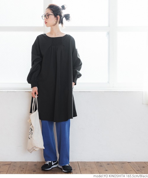 coca(coca)(コカ)の「ボートネックギャザーチュニック(チュニック・レディース・ブラック/キャメル・ONE SIZE)」の9枚目の写真