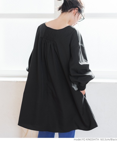 coca(coca)(コカ)の「ボートネックギャザーチュニック(チュニック・レディース・ブラック/キャメル・ONE SIZE)」の10枚目の写真