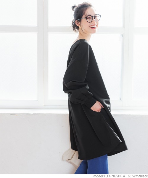 coca(coca)(コカ)の「ボートネックギャザーチュニック(チュニック・レディース・ブラック/キャメル・ONE SIZE)」の11枚目の写真