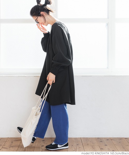 coca(coca)(コカ)の「ボートネックギャザーチュニック(チュニック・レディース・ブラック/キャメル・ONE SIZE)」の12枚目の写真