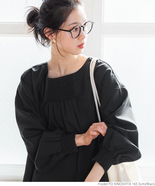 coca(coca)(コカ)の「ボートネックギャザーチュニック(チュニック・レディース・ブラック/キャメル・ONE SIZE)」の13枚目の写真
