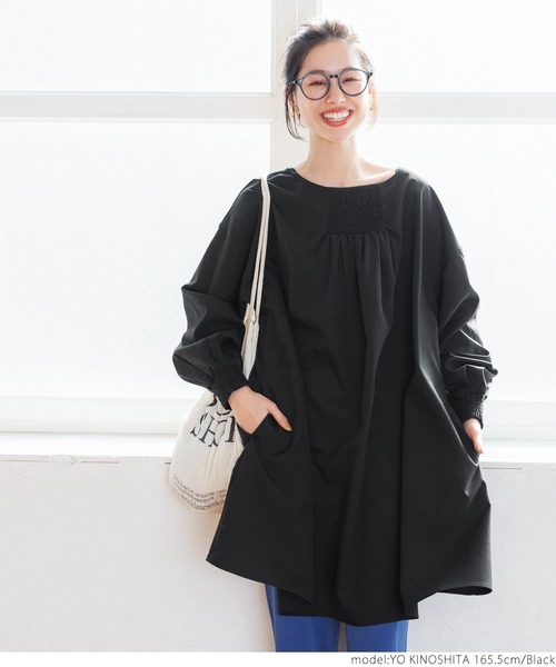 coca(coca)(コカ)の「ボートネックギャザーチュニック(チュニック・レディース・ブラック/キャメル・ONE SIZE)」の14枚目の写真