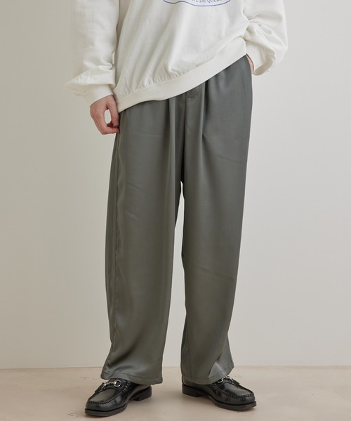 JUNRED（ジュンレッド）の「ドレープサテンスリットワイドパンツ（その他パンツ・メンズ・グリーン/ベージュ・L/M/S）」の2枚目の写真