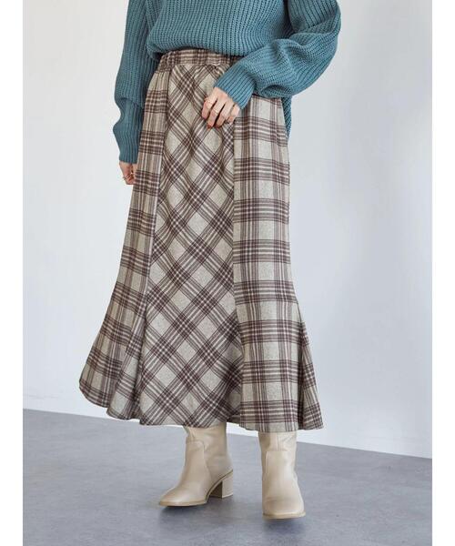 Green　Parks（グリーンパークス）の「・novem9 チェックマーメイドスカート＊（スカート・レディース・レッド/イエロー/グリーン/アイボリー・FREE）」の2枚目の写真