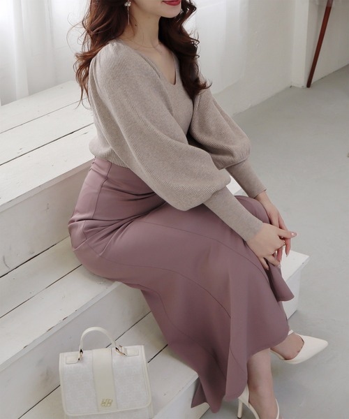 ROYAL PARTY（ロイヤルパーティー）の「Vネックマトンスリーブニットトップス（ニット/セーター・レディース・イエロー/ブラウン/ベージュ・FREE）」の21枚目の写真