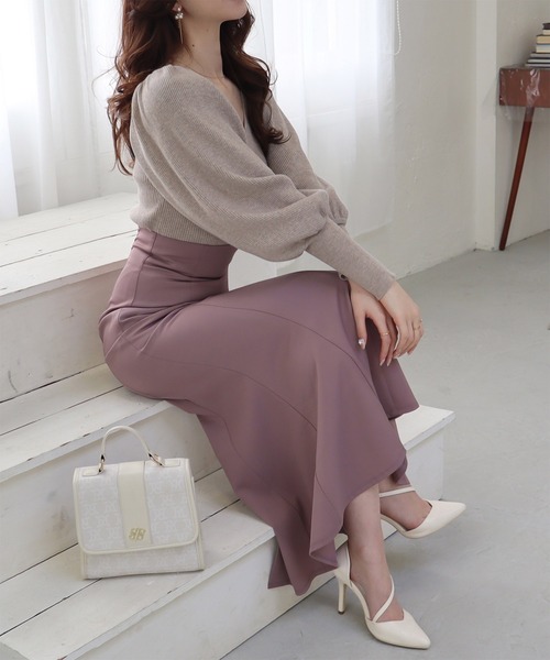 ROYAL PARTY（ロイヤルパーティー）の「Vネックマトンスリーブニットトップス（ニット/セーター・レディース・イエロー/ブラウン/ベージュ・FREE）」の17枚目の写真