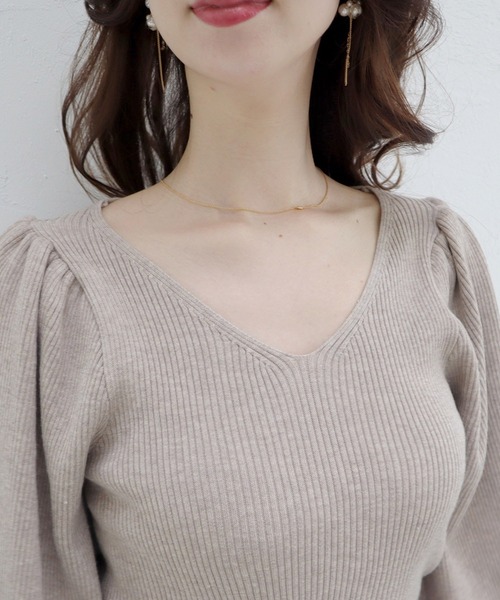 ROYAL PARTY（ロイヤルパーティー）の「Vネックマトンスリーブニットトップス（ニット/セーター・レディース・イエロー/ブラウン/ベージュ・FREE）」の22枚目の写真