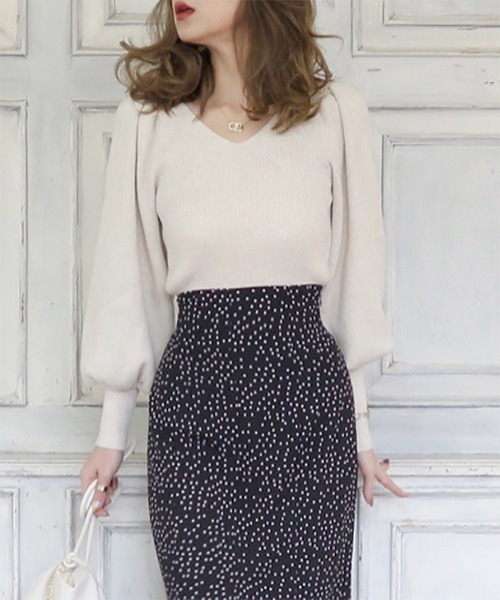 ROYAL PARTY（ロイヤルパーティー）の「Vネックマトンスリーブニットトップス（ニット/セーター・レディース・イエロー/ブラウン/ベージュ・FREE）」の19枚目の写真