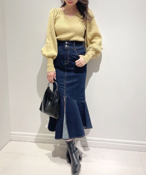 ROYAL PARTY（ロイヤルパーティー）の「Vネックマトンスリーブニットトップス（ニット/セーター・レディース・イエロー/ブラウン/ベージュ・FREE）」の11枚目の写真