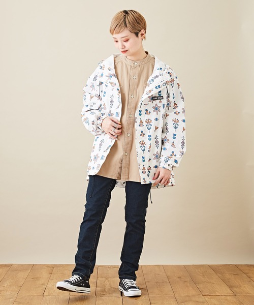 CUBE SUGAR（キューブシュガー）の「オックスビッグスタンドカラー長袖シャツジャケット（ノーカラージャケット・レディース・ベージュ/グリーン/オレンジ・M）」の7枚目の写真