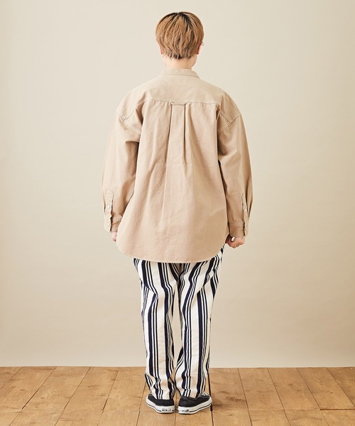 CUBE SUGAR（キューブシュガー）の「オックスビッグスタンドカラー長袖シャツジャケット（ノーカラージャケット・レディース・ベージュ/グリーン/オレンジ・M）」の10枚目の写真