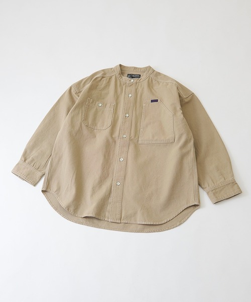 CUBE SUGAR（キューブシュガー）の「オックスビッグスタンドカラー長袖シャツジャケット（ノーカラージャケット・レディース・ベージュ/グリーン/オレンジ・M）」の19枚目の写真