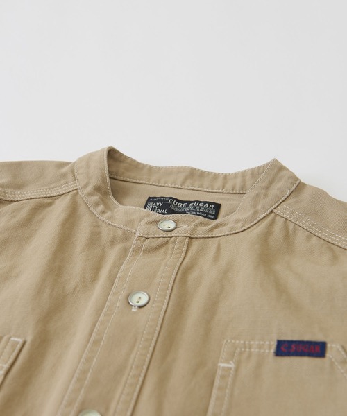 CUBE SUGAR（キューブシュガー）の「オックスビッグスタンドカラー長袖シャツジャケット（ノーカラージャケット・レディース・ベージュ/グリーン/オレンジ・M）」の20枚目の写真