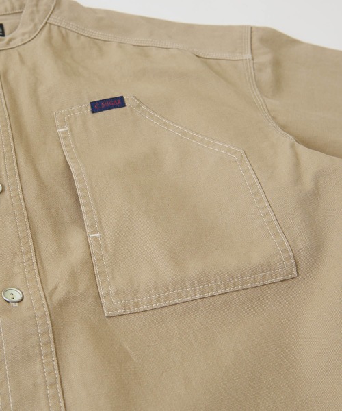 CUBE SUGAR（キューブシュガー）の「オックスビッグスタンドカラー長袖シャツジャケット（ノーカラージャケット・レディース・ベージュ/グリーン/オレンジ・M）」の22枚目の写真