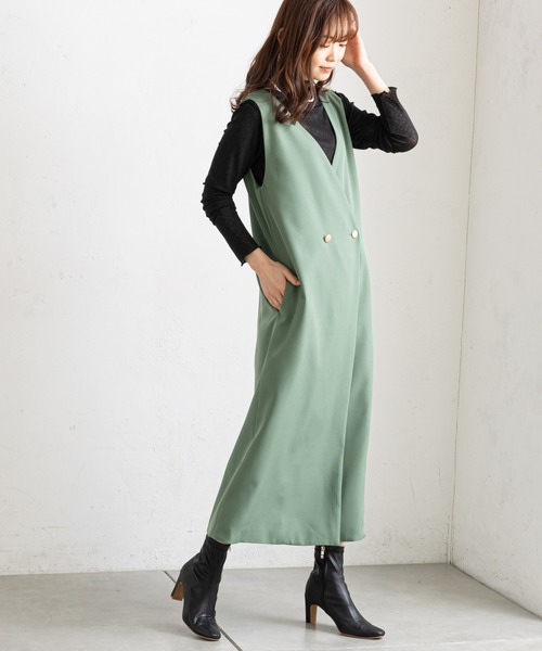 prose verse（プロズヴェール）の「金ボタンジレ2WAYジャンスカ（ジャンパースカート・レディース・ブラック/グリーン/アイボリー/モカ・ﾌﾘ-/FREE）」の4枚目の写真