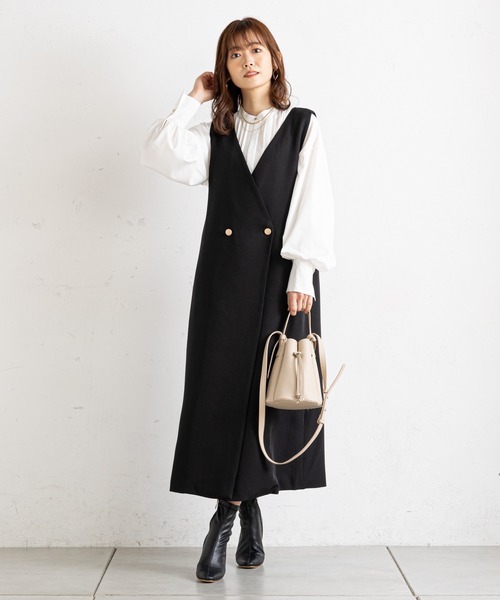 prose verse（プロズヴェール）の「金ボタンジレ2WAYジャンスカ（ジャンパースカート・レディース・ブラック/グリーン/アイボリー/モカ・ﾌﾘ-/FREE）」の7枚目の写真