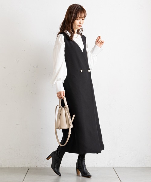 prose verse（プロズヴェール）の「金ボタンジレ2WAYジャンスカ（ジャンパースカート・レディース・ブラック/グリーン/アイボリー/モカ・ﾌﾘ-/FREE）」の13枚目の写真