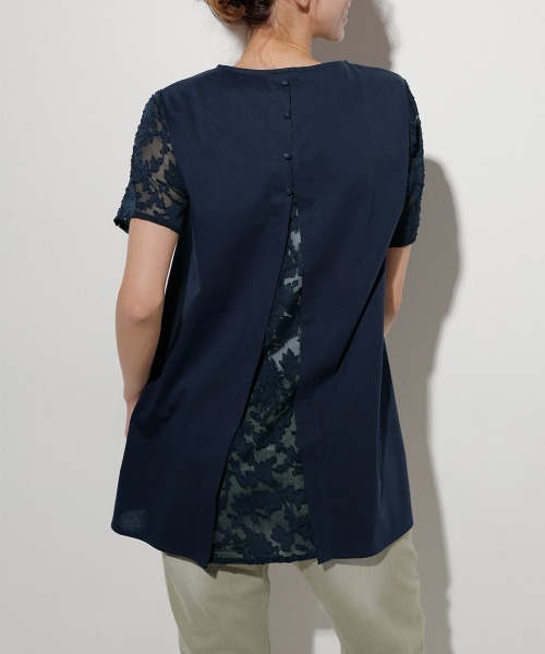RANAN(ラナン)の「接触冷感/綿100%バックシャンプルオーバー(Tシャツ/カットソー・レディース・セージグリーン/ネイビー・LL/L/M)」の2枚目の写真