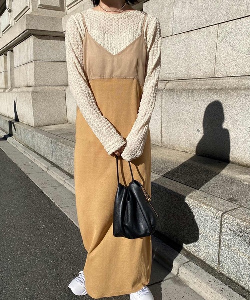lawgy（ラウジー）の「sheer docking knit cami op（ワンピース・レディース・ブラウン/オフホワイト/イエロー系・FREE）」の13枚目の写真