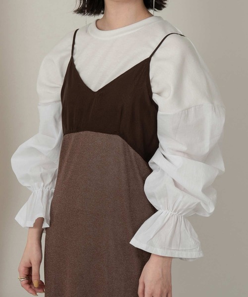 lawgy（ラウジー）の「sheer docking knit cami op（ワンピース・レディース・ブラウン/オフホワイト/イエロー系・FREE）」の12枚目の写真