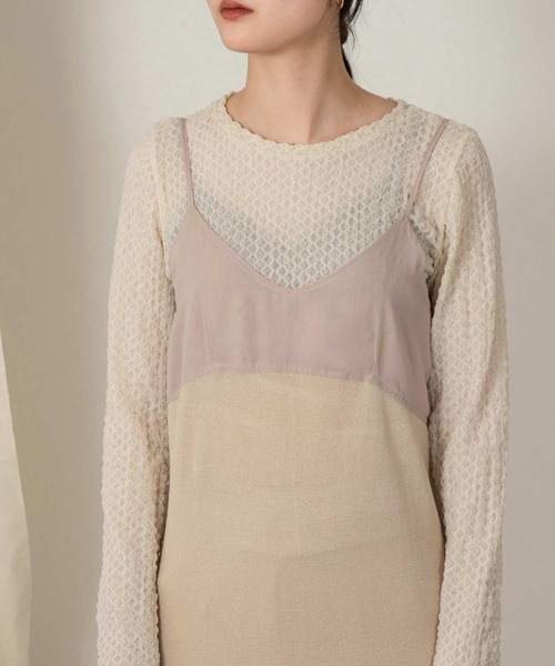 lawgy（ラウジー）の「sheer docking knit cami op（ワンピース・レディース・ブラウン/オフホワイト/イエロー系・FREE）」の16枚目の写真