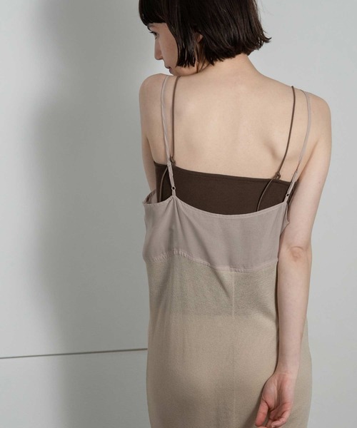 lawgy（ラウジー）の「sheer docking knit cami op（ワンピース・レディース・ブラウン/オフホワイト/イエロー系・FREE）」の5枚目の写真