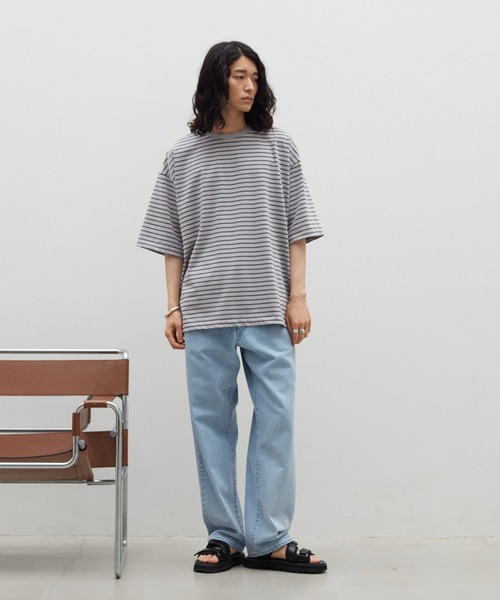 WYM LIDNM(ウィム バイ リドム)の「NARROW BORDER WIDE TEE(Tシャツ/カットソー・メンズ・チャコール/グレー/ホワイト/ネイビー・S/M/L)」の12枚目の写真