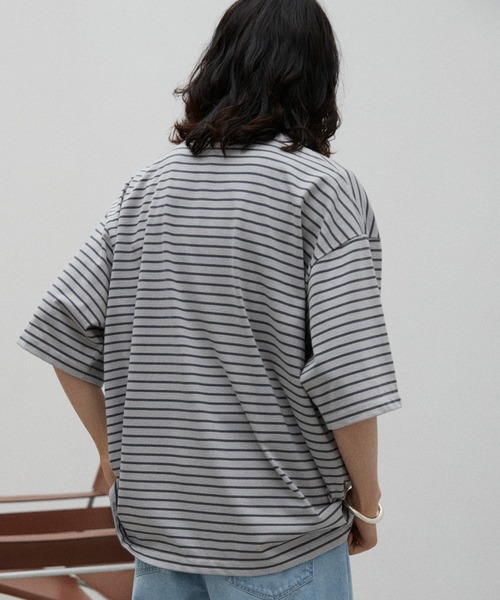WYM LIDNM(ウィム バイ リドム)の「NARROW BORDER WIDE TEE(Tシャツ/カットソー・メンズ・チャコール/グレー/ホワイト/ネイビー・S/M/L)」の15枚目の写真