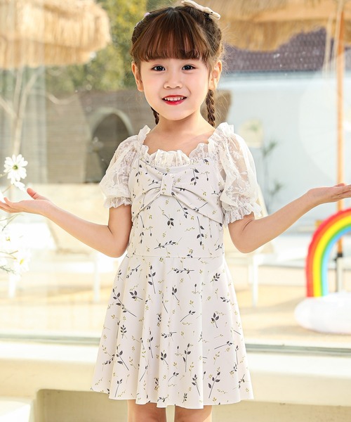 TeddyShop(テディショップ)の「キッズ水着 パフスリーブリボンワンピース風オールインワンスイムウェア(水着・キッズ・ブルー系その他/ブルー/ブラック/ライラック/オフホワイト・120cm/100cm/140cm/130cm/110cm)」の6枚目の写真