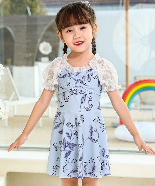 TeddyShop(テディショップ)の「キッズ水着 パフスリーブリボンワンピース風オールインワンスイムウェア(水着・キッズ・ブルー系その他/ブルー/ブラック/ライラック/オフホワイト・120cm/100cm/140cm/130cm/110cm)」の14枚目の写真