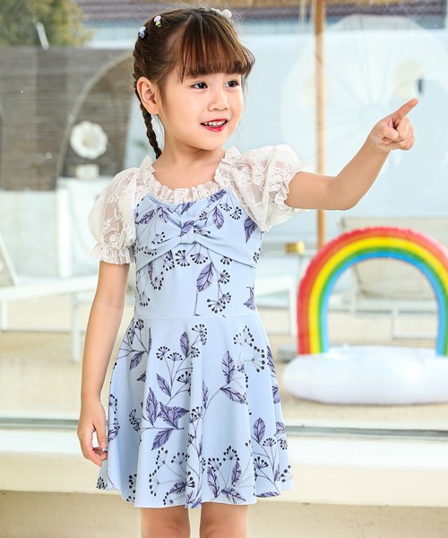 TeddyShop(テディショップ)の「キッズ水着 パフスリーブリボンワンピース風オールインワンスイムウェア(水着・キッズ・ブルー系その他/ブルー/ブラック/ライラック/オフホワイト・120cm/100cm/140cm/130cm/110cm)」の15枚目の写真