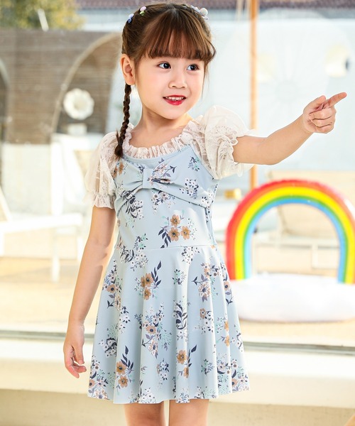 TeddyShop(テディショップ)の「キッズ水着 パフスリーブリボンワンピース風オールインワンスイムウェア(水着・キッズ・ブルー系その他/ブルー/ブラック/ライラック/オフホワイト・120cm/100cm/140cm/130cm/110cm)」の17枚目の写真