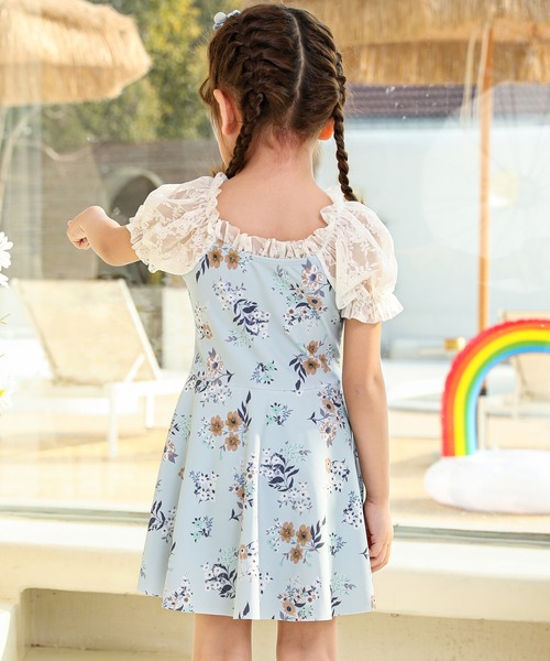 TeddyShop(テディショップ)の「キッズ水着 パフスリーブリボンワンピース風オールインワンスイムウェア(水着・キッズ・ブルー系その他/ブルー/ブラック/ライラック/オフホワイト・120cm/100cm/140cm/130cm/110cm)」の19枚目の写真