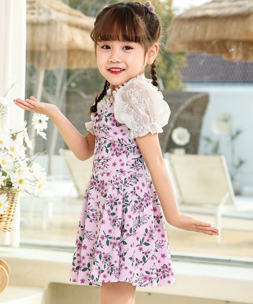 TeddyShop(テディショップ)の「キッズ水着 パフスリーブリボンワンピース風オールインワンスイムウェア(水着・キッズ・ブルー系その他/ブルー/ブラック/ライラック/オフホワイト・120cm/100cm/140cm/130cm/110cm)」の22枚目の写真