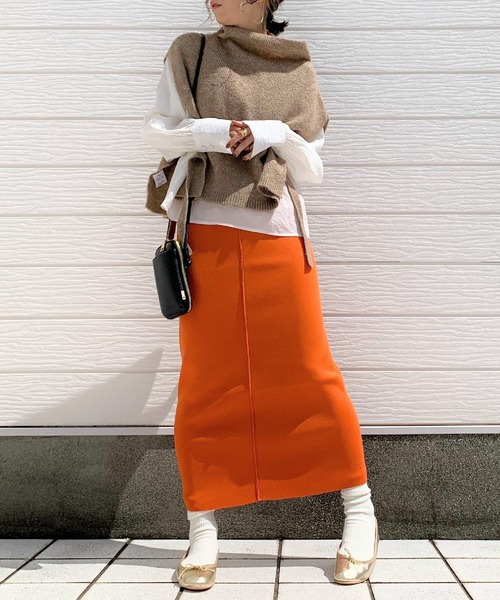 Q（キュー）の「ダンボールタイトスカート（スカート・レディース・ネイビー/マスタード/オレンジ/アイボリー・MEDIUM）」の7枚目の写真