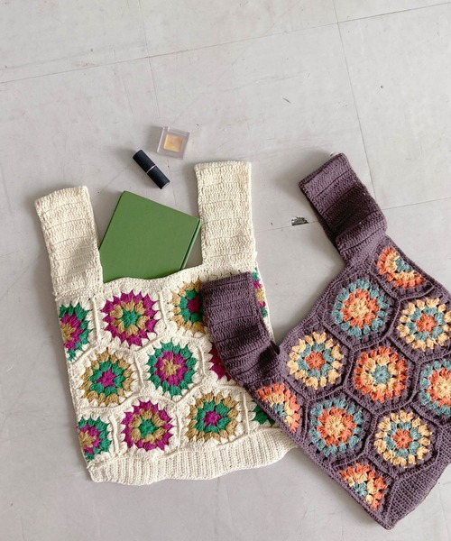 Crisp（クリスプ）の「クロシェモチーフバッグ（ハンドバッグ・レディース・ブラウン/アイボリー・FREE）」の7枚目の写真