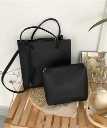 Chaco closet | フェイクレザー2wayポーチ付きスクエアトートBAG(トートバッグ)