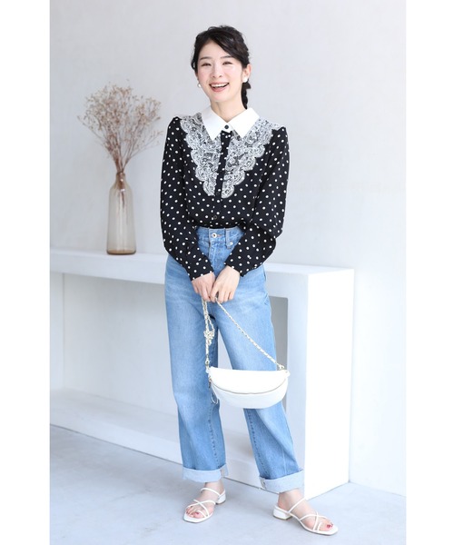 cawaii(カワイイ)の「(黒)レースを重ねたドット艶ブラウストップス(シャツ/ブラウス・レディース・ブラック・FREE)」の18枚目の写真