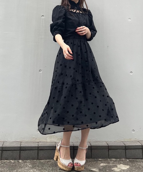 Crea titty&Co. PETIT（クレアティティーアンドコープチ）の「【Crea titty&Co.PETIT】シアードットミディスカート（スカート・レディース・ブラック/アイボリー・FREE）」の16枚目の写真