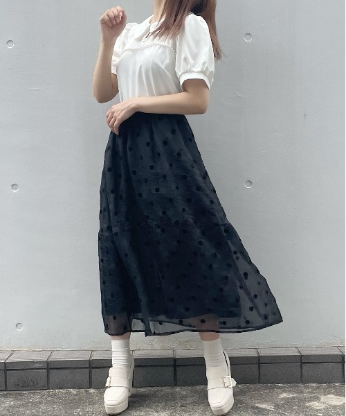 Crea titty&Co. PETIT（クレアティティーアンドコープチ）の「【Crea titty&Co.PETIT】シアードットミディスカート（スカート・レディース・ブラック/アイボリー・FREE）」の18枚目の写真