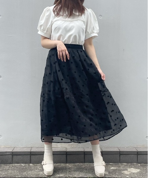 Crea titty&Co. PETIT（クレアティティーアンドコープチ）の「【Crea titty&Co.PETIT】シアードットミディスカート（スカート・レディース・ブラック/アイボリー・FREE）」の20枚目の写真